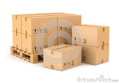 Cardboard boxes and pallet Stock Photo