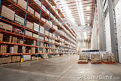 Cardboard boxes on rack Stock Photo