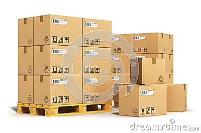 Cardboard boxes on shipping pallets Stock Photo