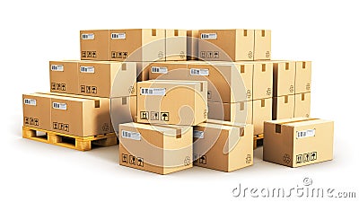 Cardboard boxes on shipping pallets Stock Photo