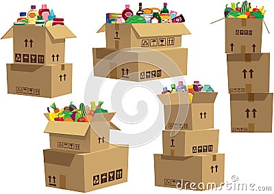Cardboard boxes stacked with goods Vector Illustration