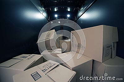 Cardboard Boxes in the Van Stock Photo