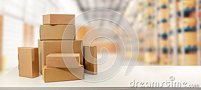 Cardboard boxes in warehouse ready for transportation Stock Photo