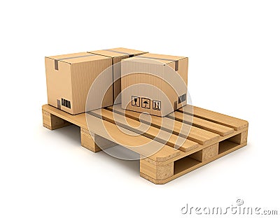 Cardboard boxes on wooden palette Stock Photo