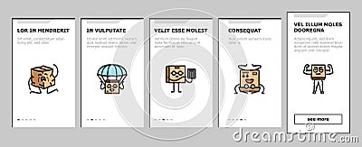 cardboard character box package onboarding icons set vector Stock Photo