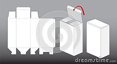 Cardboard Folding Rectangle White Blank Empty Cube Box Die cut Template Mock up Stock Photo