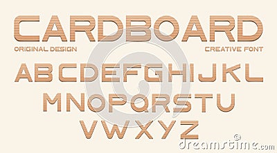 Cardboard font, alphabet from brown craft paper Vector Illustration