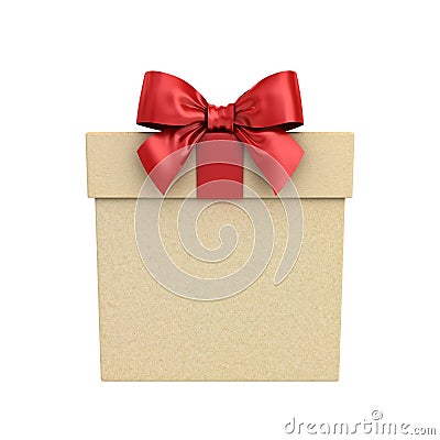 Cardboard Gift box or Present box with red ribbon bow isolated on white background Stock Photo