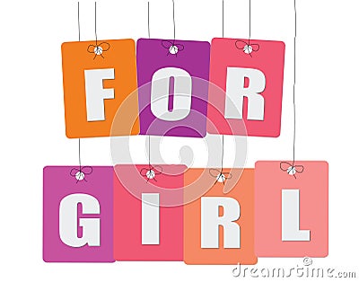 Cardboard hanging - colorful. Tags - for girl. Vector Illustration