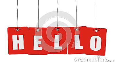 Cardboard hanging - colorful. Tags - hello. Vector Illustration