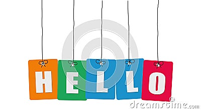 Cardboard hanging - colorful. Tags - hello. Vector Illustration