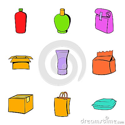 Cardboard icons set, cartoon style Vector Illustration