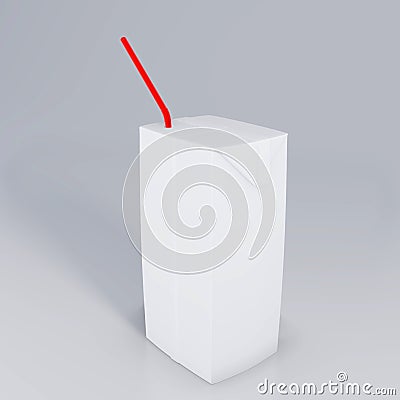 Cardboard juice box with straw mockup isolated on white background. 3d rendering Stock Photo