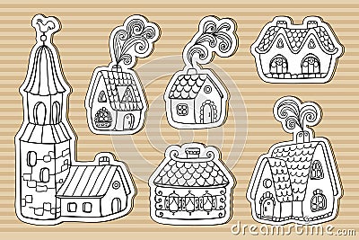 Cardboard little fairy tail houses Vector Illustration