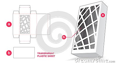 Cardboard packaging with abstract window and transparent plastic sheet die cut template Vector Illustration