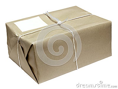 Cardboard parcel parcel tied with string Stock Photo