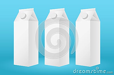 Cardboard rectangular high and small boxes maquette packaging for milk, juice and drinks, vector illustration on blue banner Vector Illustration