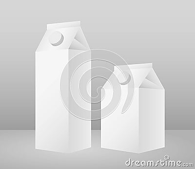 Cardboard rectangular high and small boxes maquette packaging for milk, juice and drinks, vector illustration on gray background Vector Illustration