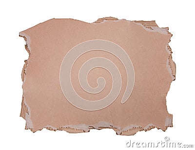 Cardboard sheet torn from a box isolated on white background with copy space. Blank raw carton banner or placard for advertising, Stock Photo