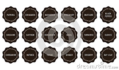 Cardboard stickers or labels for jars of spices and herbs Vector Illustration