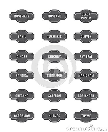 Cardboard stickers or labels for jars of spices and herbs Vector Illustration