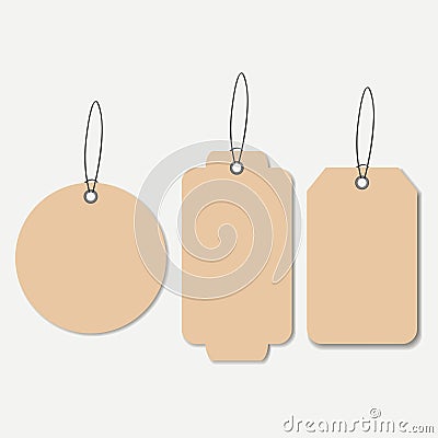 Cardboard tags. Empty hanging label with string. Vector. Vector Illustration