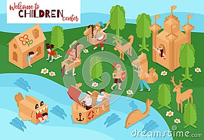 Cardboard Toys Playground Poster Vector Illustration