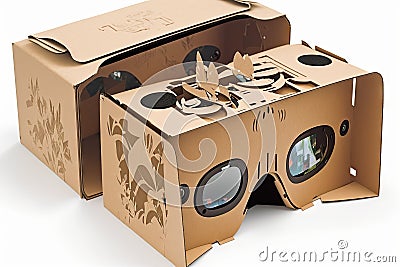 cardboard virtual reality glasses with phone for 360 motion vr headset double exposure Stock Photo