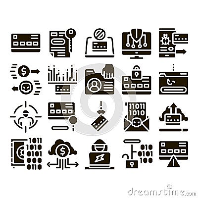 Carder Hacker Collection Elements Icons Set Vector Vector Illustration