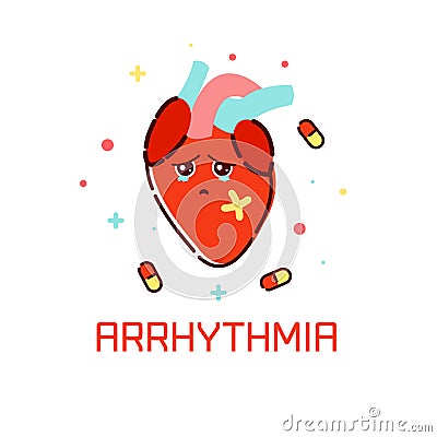 Cardiac arrhythmia poster. Cartoon Illustration