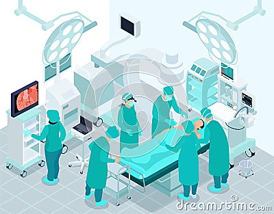 Cardiac Surgeons Isometric Illustration Vector Illustration