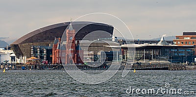 Cardiff Bay Seafront with National Assembly for Wales Editorial Stock Photo
