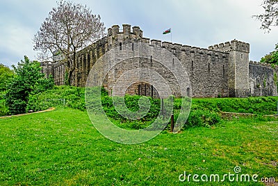 Cardiff, Wales - May 20, 2017: View of Cardiff Castle from Bute Editorial Stock Photo