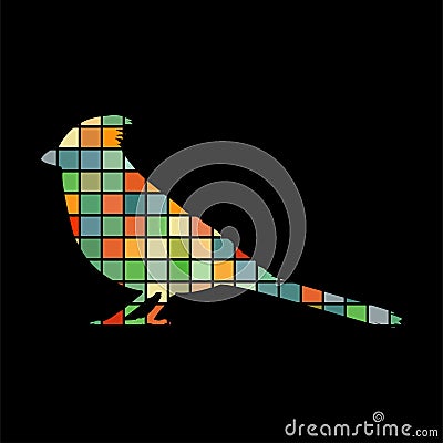 Cardinal bird mosaic color silhouette animal background black Vector Illustration