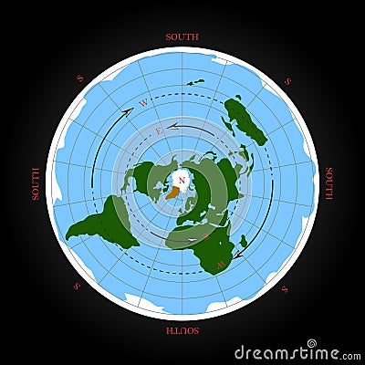 Cardinal direction on flat earth map. Isolated vector illustration. Vector Illustration