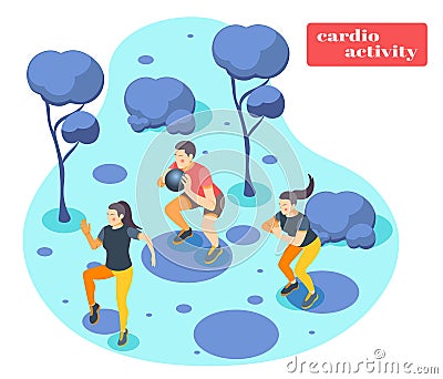Cardio Activity Isometric Background Vector Illustration