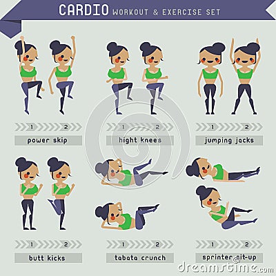 Cardio workout and exercise set Vector Illustration