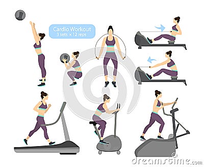 Cardio workout exercises. Vector Illustration