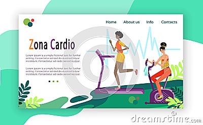 Cardio workout, women running and cycling in gym, people vector illustration Vector Illustration