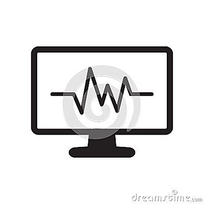Cardiogram monitoring icon. Heart beats symbol on screen. Flat cardiogram web icon on white background. Cartoon Illustration