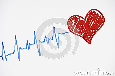 Cardiogram pulse trace and red heart Stock Photo