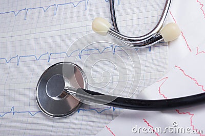 Cardiogram pulse trace and stethoscope concept for Stock Photo