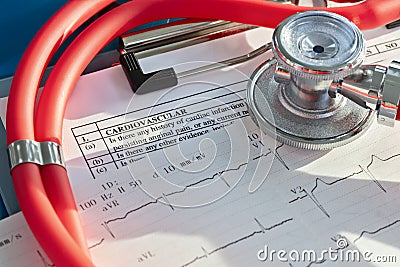 Cardiogram pulse trace and stethoscope Stock Photo