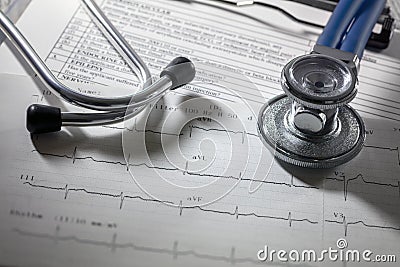 Cardiogram pulse trace and stethoscope Stock Photo