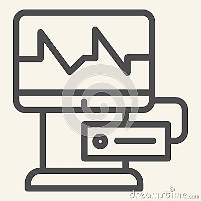 Cardiograph line icon. Electrocardiogram on monitor outline style pictogram on white background. Medical equipment for Vector Illustration