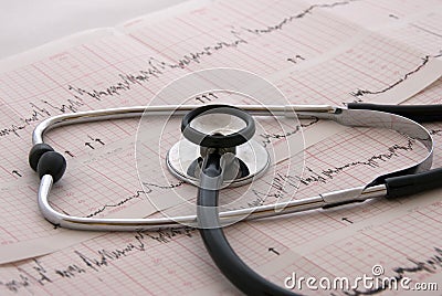 Cardiological test with stethoscope Stock Photo