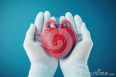Cardiologist or cardiothoracic surgeon holds a heart model in their hands Stock Photo