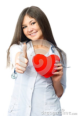 Cardiologist with a heart shaped pillow Stock Photo