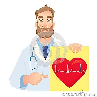 Cardiologist holding banner Vector Illustration