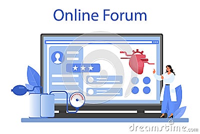 Cardiologist online service or platform. Idea of heart care Vector Illustration